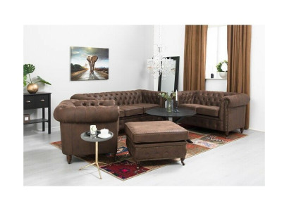 Chesterfield 3+2+1 Seater Sofa set + Stool Couch Sofa Leather Textile Couches
